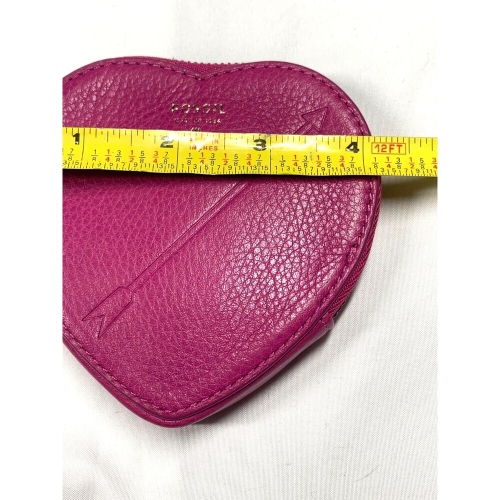 Fossil Heart Coin Purse Pink Pebble Leather Sweetheart Valentine Y2K - Picture 4 of 8